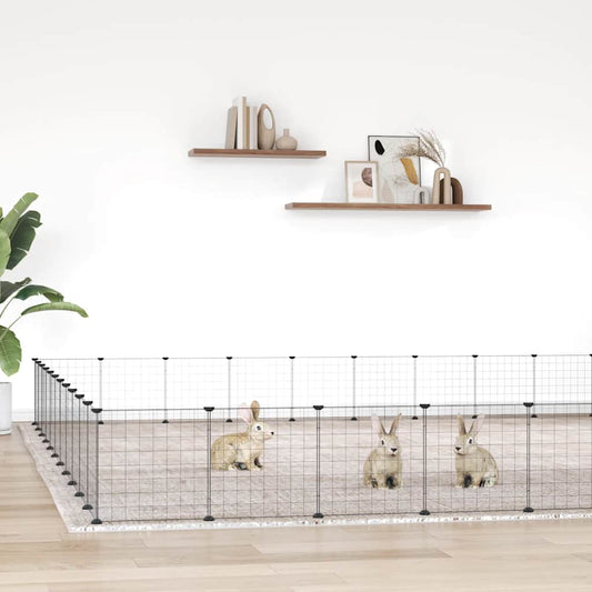 vidaXL 44-Panel Pet Cage with Door Black 385x385x35 cm Steel