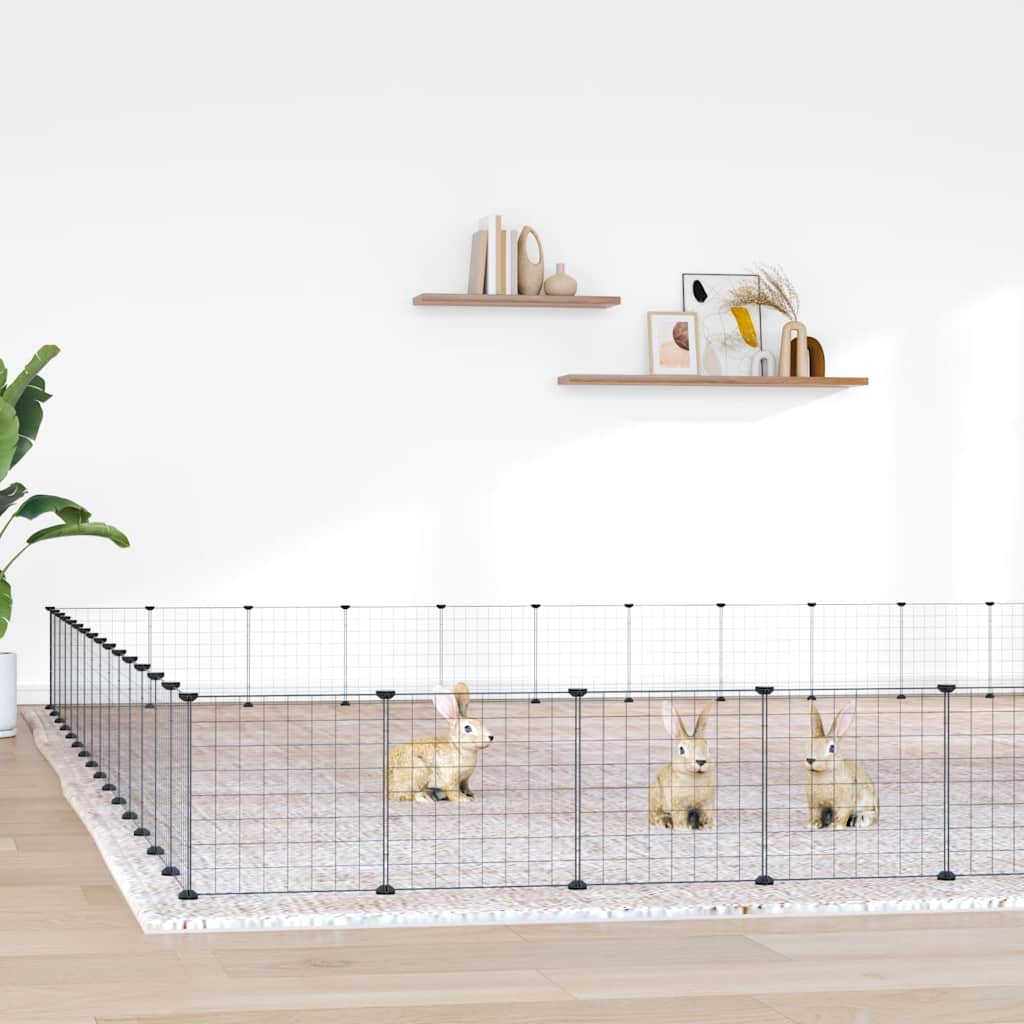 vidaXL 60-Panel Pet Cage with Door Black 525x525x35 cm Steel