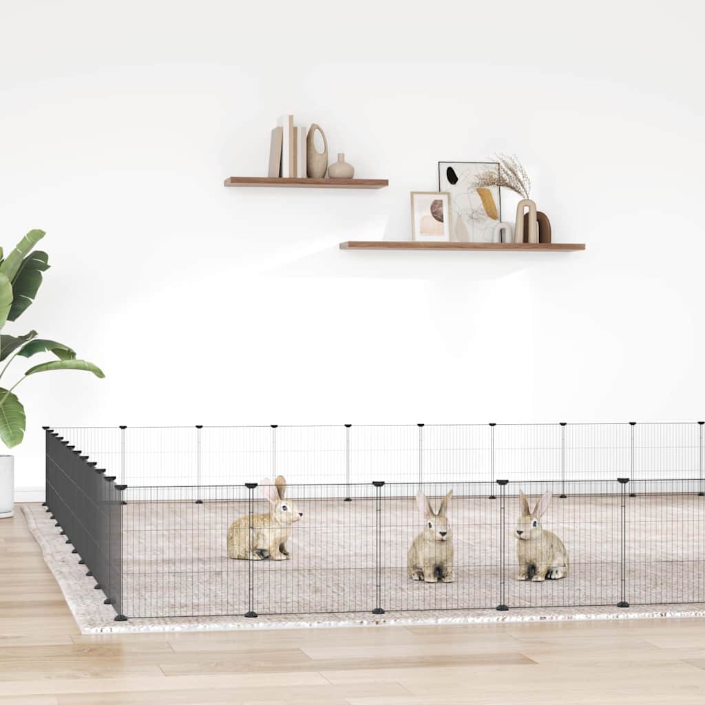 vidaXL 44-Panel Pet Cage with Door Black 385x385x35 cm Steel