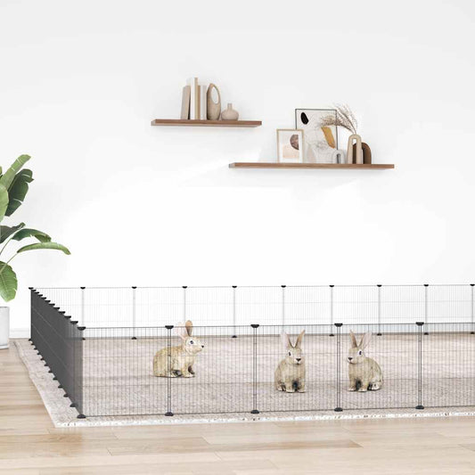 vidaXL 44-Panel Pet Cage with Door Black 385x385x35 cm Steel