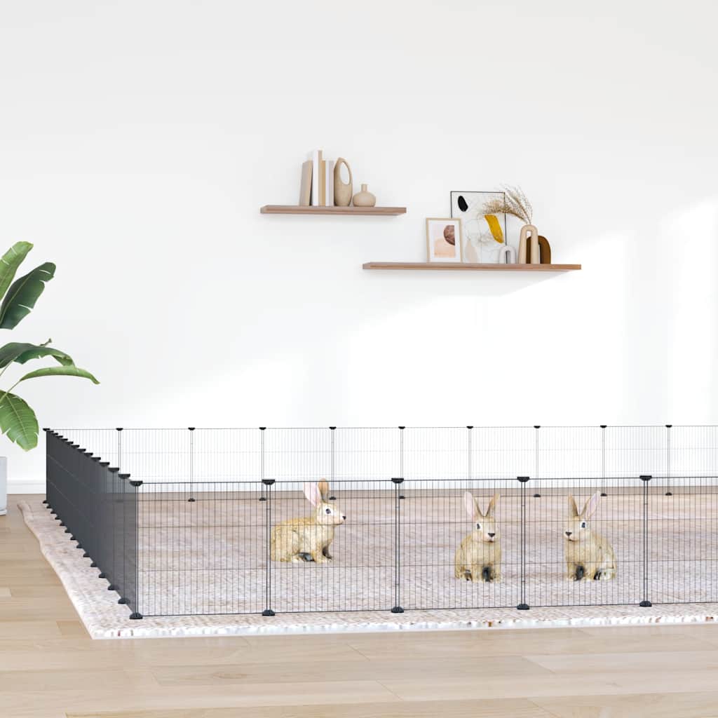 vidaXL 52-Panel Pet Cage with Door Black 35x35 cm Steel