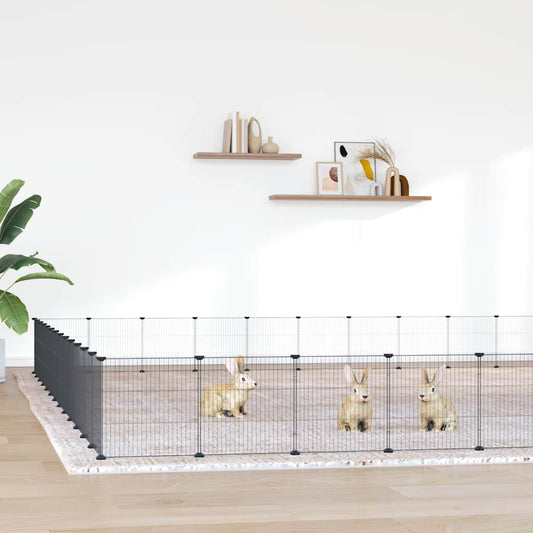 vidaXL 52-Panel Pet Cage with Door Black 35x35 cm Steel