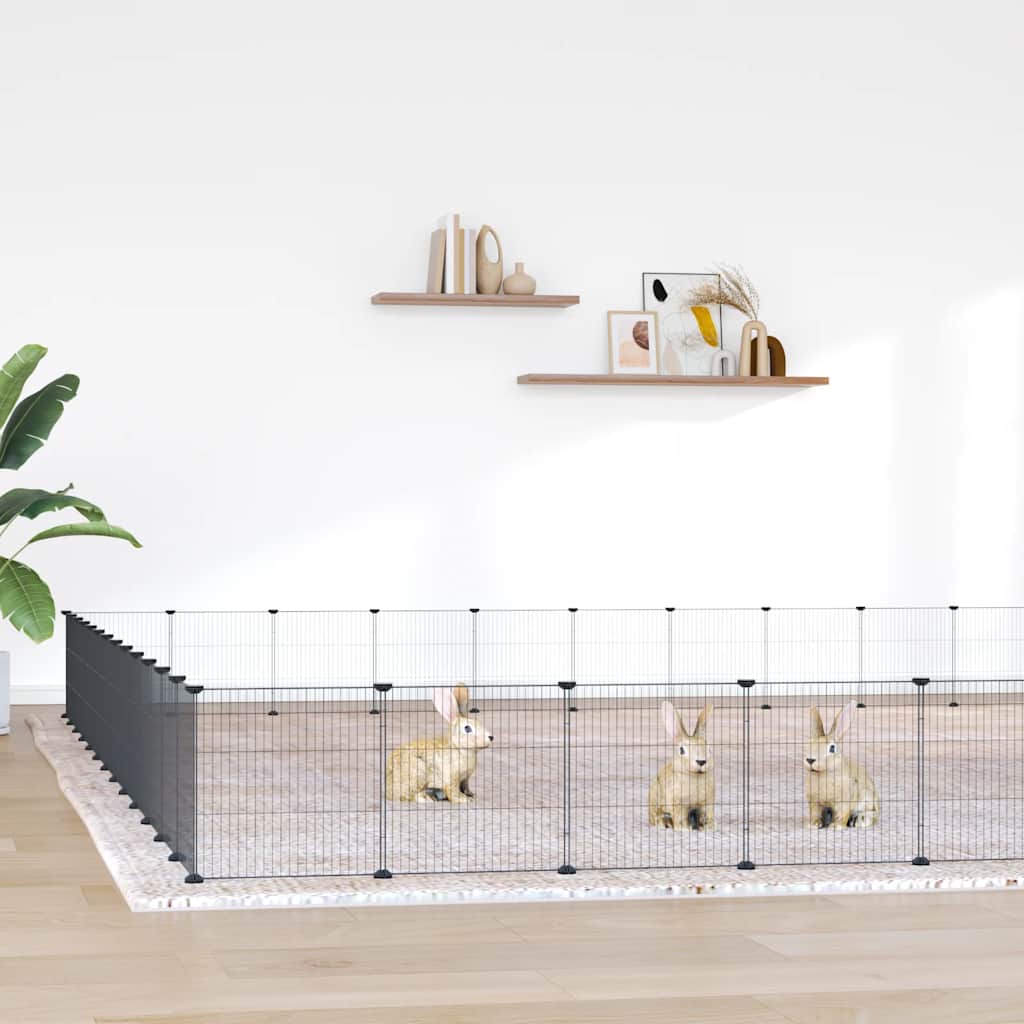vidaXL Pet Cage | Black | Powder-coated steel | Large | Adjustable Armrests