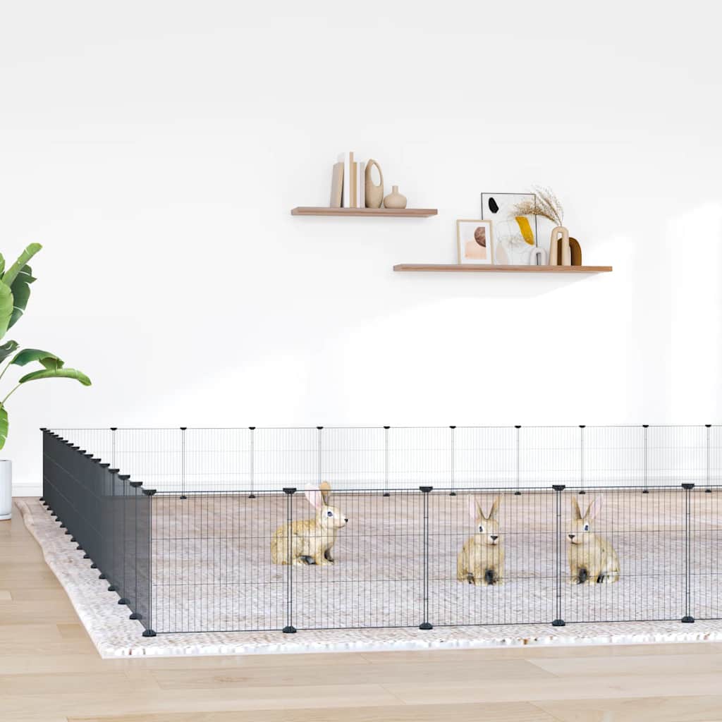 vidaXL 60-Panel Pet Cage with Door Black 525x525x35 cm Steel