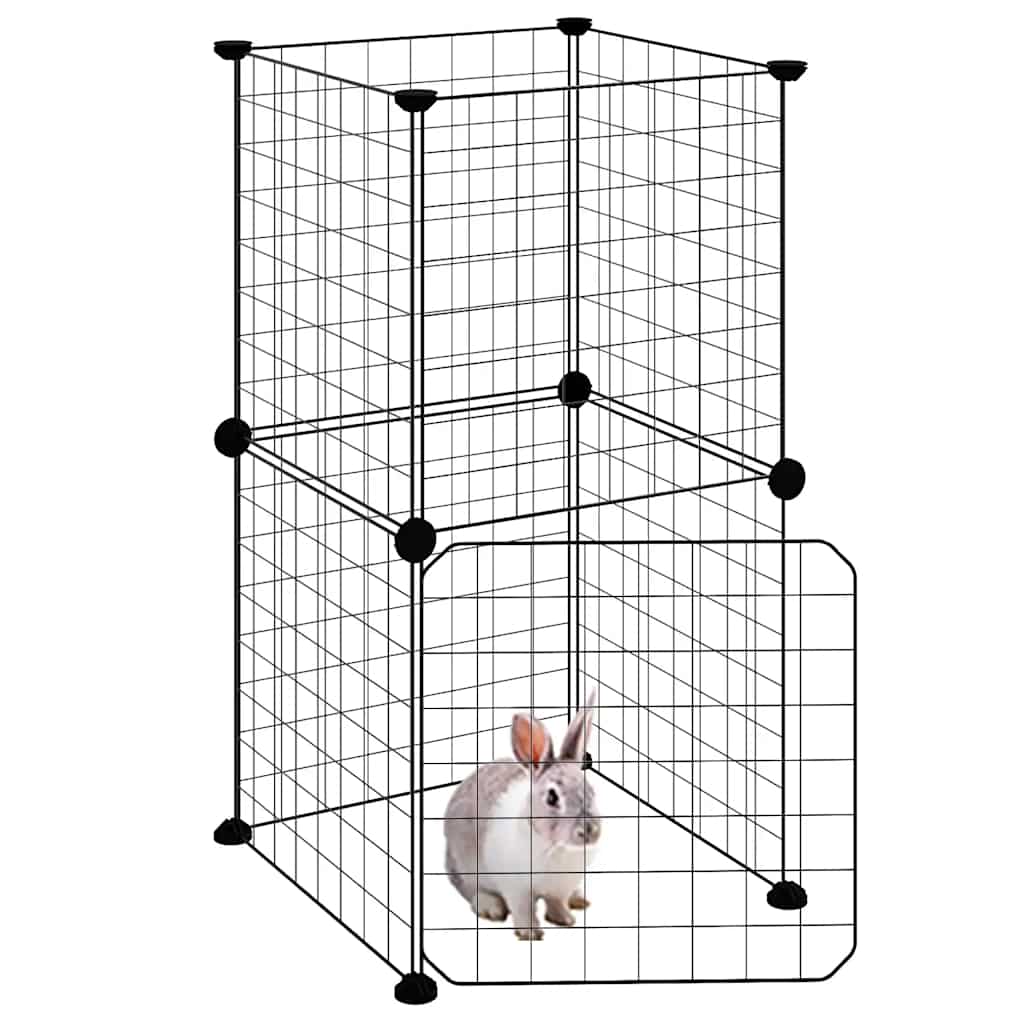 vidaXL 8-Panel Pet Cage with Door Black 35x35x70 cm Steel