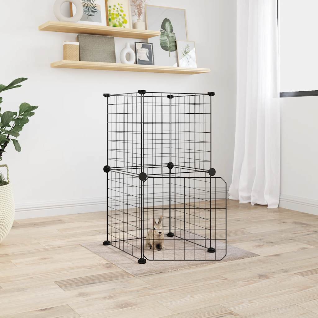 vidaXL 8-Panel Pet Cage with Door Black 35x35 cm Steel