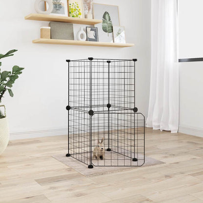 vidaXL 8-Panel Pet Cage with Door Black 35x35 cm Steel