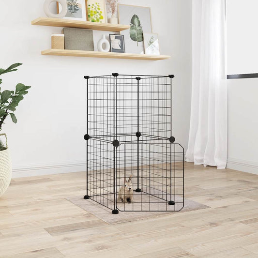 vidaXL 8-Panel Pet Cage with Door Black 35x35 cm Steel