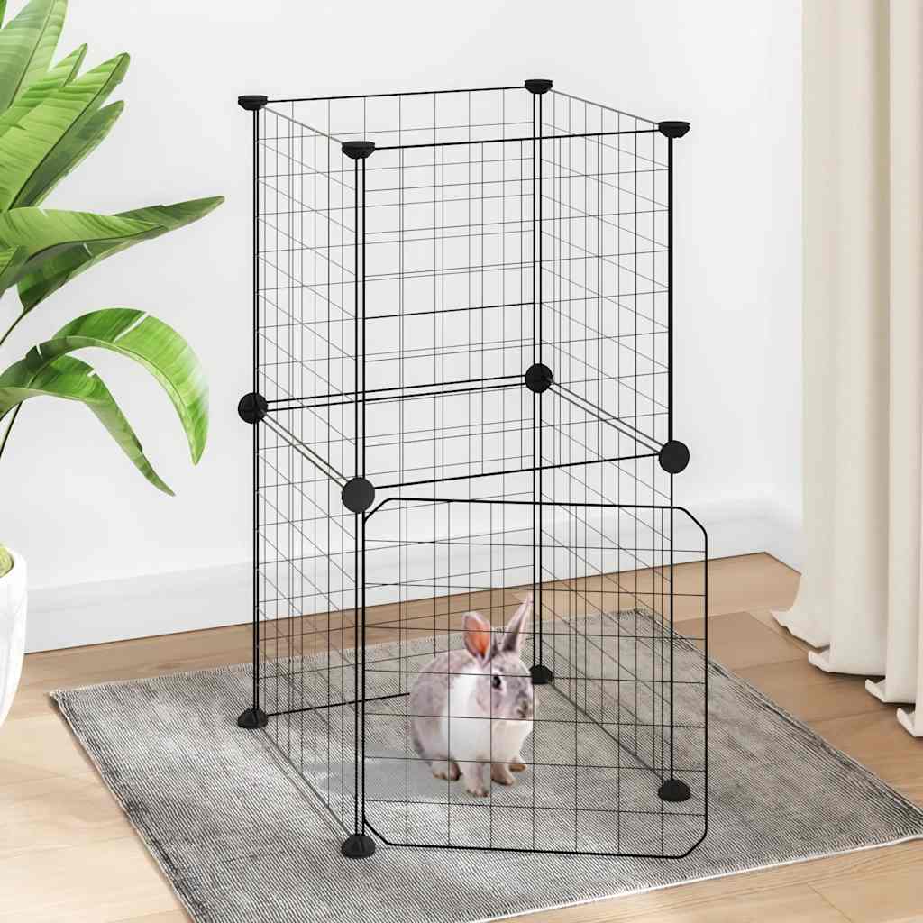vidaXL 8-Panel Pet Cage with Door Black 35x35x70 cm Steel