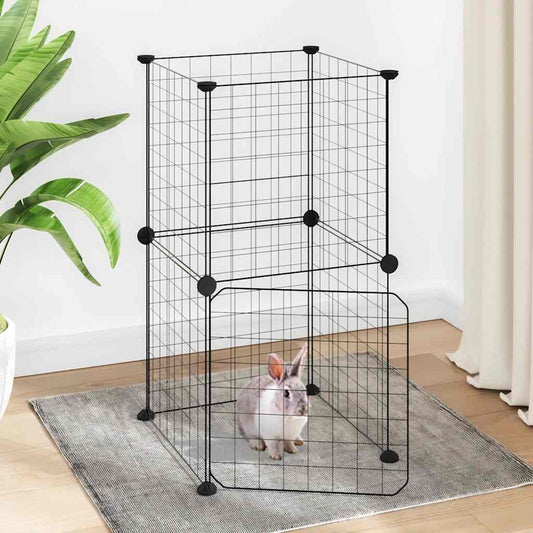 vidaXL 8-Panel Pet Cage with Door Black 35x35 cm Steel