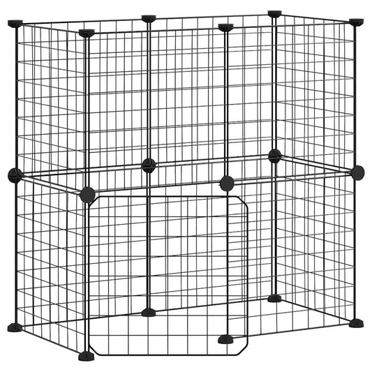vidaXL 12-Panel Pet Cage with Door Black 35x35 cm Steel