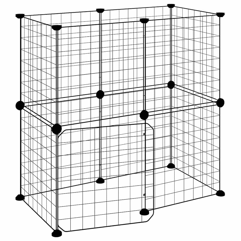 vidaXL 12-Panel Pet Cage with Door Black 70x35x70 cm Steel