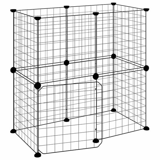 vidaXL 12-Panel Pet Cage with Door Black 70x35x70 cm Steel