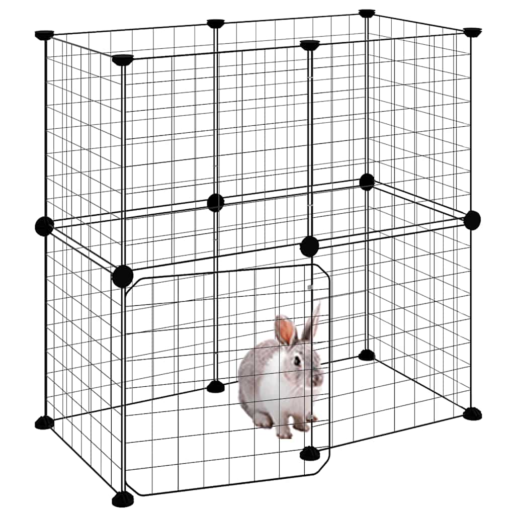 vidaXL 12-Panel Pet Cage with Door Black 70x35x70 cm Steel