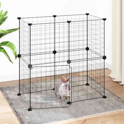 vidaXL 12-Panel Pet Cage with Door Black 70x35x70 cm Steel