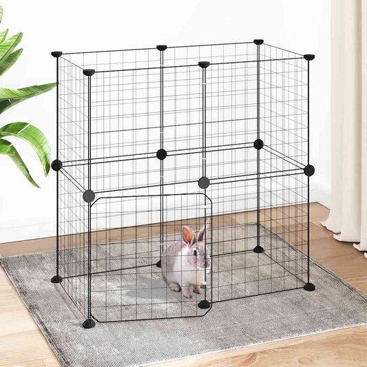 vidaXL 12-Panel Pet Cage with Door Black 70x35x70 cm Steel