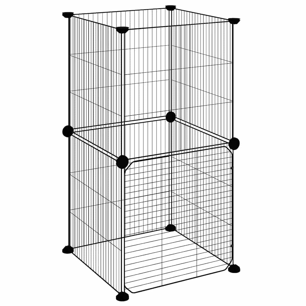 vidaXL 8-Panel Pet Cage with Door Black 35x35x70 cm Steel