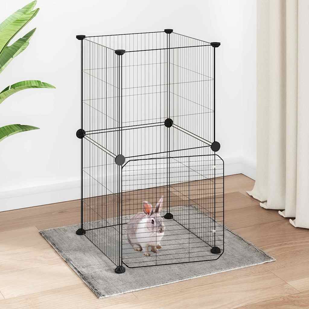 vidaXL 8-Panel Pet Cage with Door Black 35x35x70 cm Steel