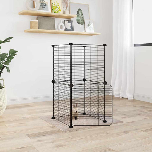 vidaXL 8-Panel Pet Cage with Door Black 35x35 cm Steel