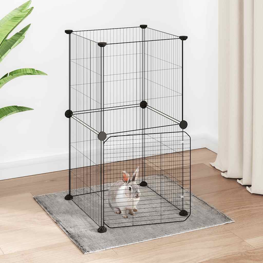 vidaXL 8-Panel Pet Cage with Door Black 35x35x70 cm Steel