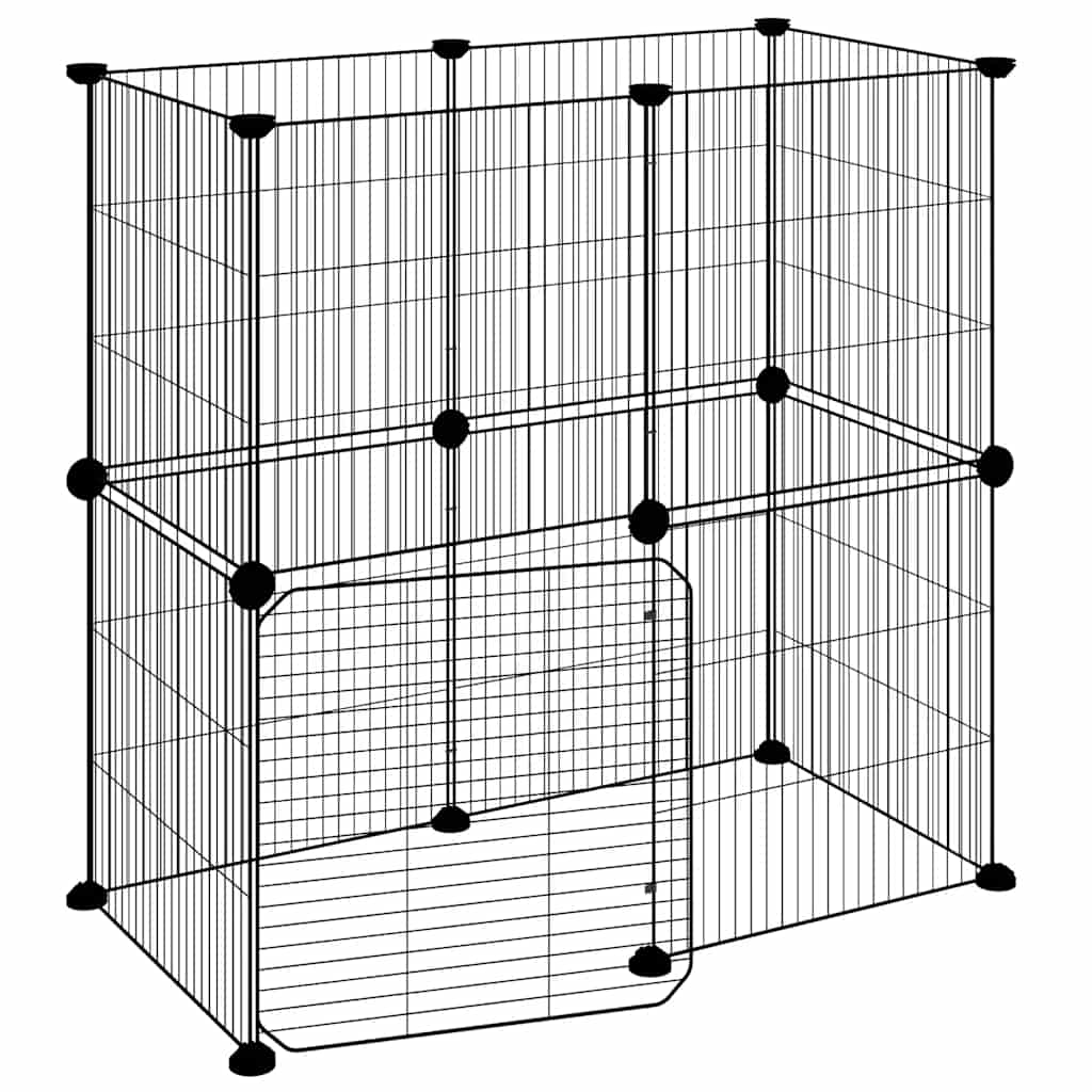 vidaXL 12-Panel Pet Cage with Door Black 70x35x70 cm Steel