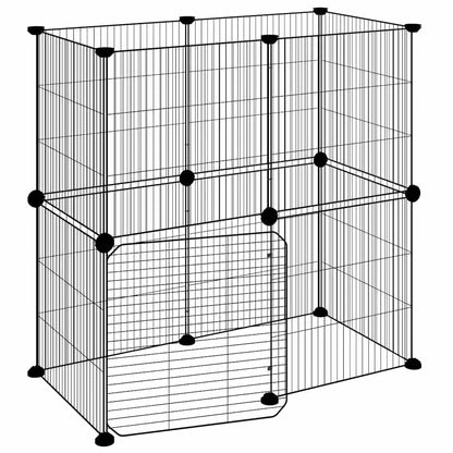 vidaXL 12-Panel Pet Cage with Door Black 70x35x70 cm Steel