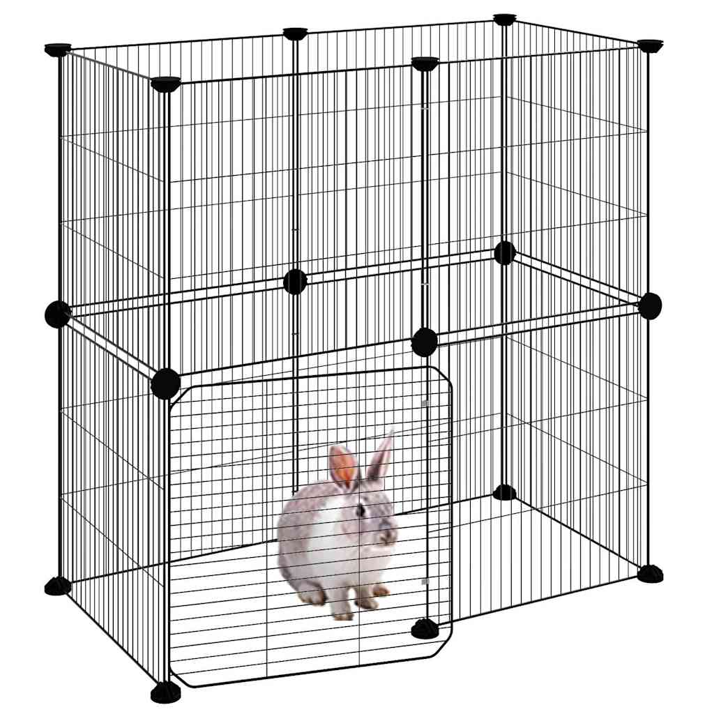 vidaXL 12-Panel Pet Cage with Door Black 70x35x70 cm Steel