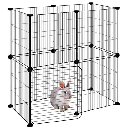 vidaXL 12-Panel Pet Cage with Door Black 70x35x70 cm Steel
