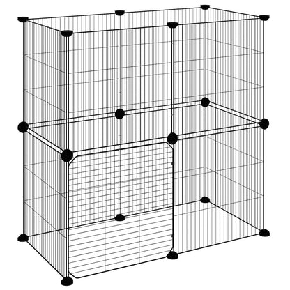 vidaXL 12-Panel Pet Cage with Door Black 70x35x70 cm Steel