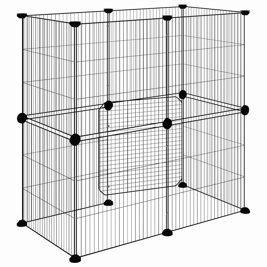 vidaXL 12-Panel Pet Cage with Door Black 35x35 cm Steel