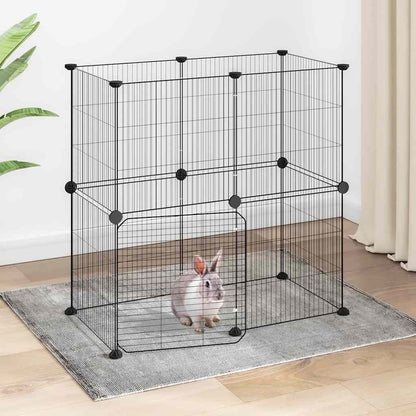 vidaXL 12-Panel Pet Cage with Door Black 70x35x70 cm Steel