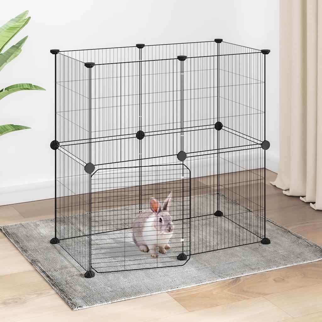vidaXL 12-Panel Pet Cage with Door Black 70x35x70 cm Steel