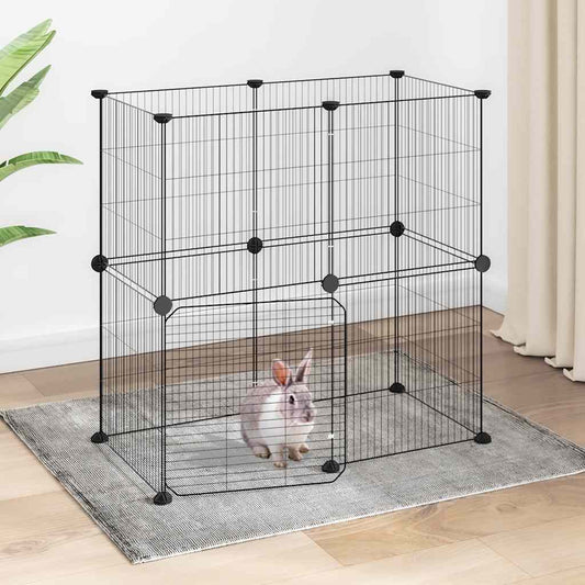 vidaXL 12-Panel Pet Cage with Door Black 70x35x70 cm Steel