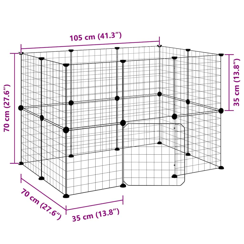 vidaXL 20-Panel Pet Cage with Door Black 105x70x70 cm Steel