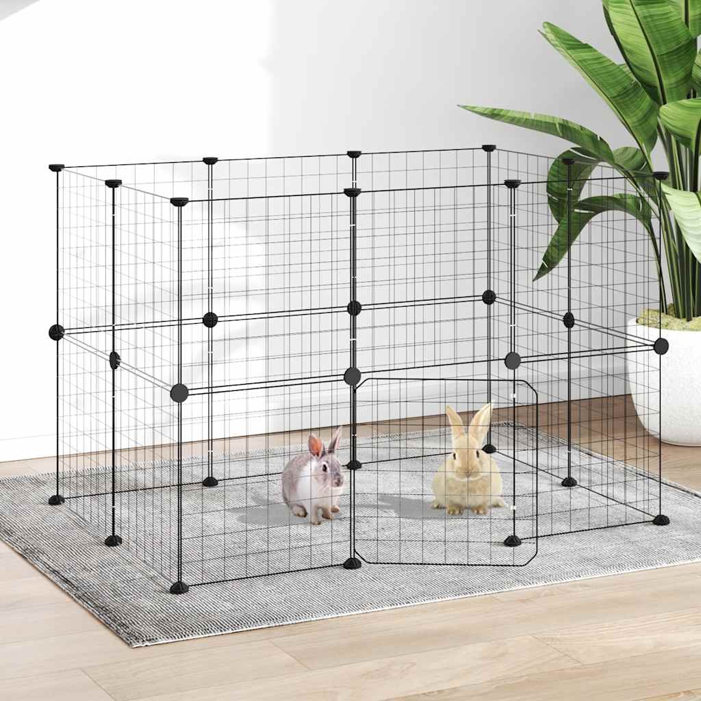 vidaXL 20-Panel Pet Cage with Door Black 35x35 cm Steel