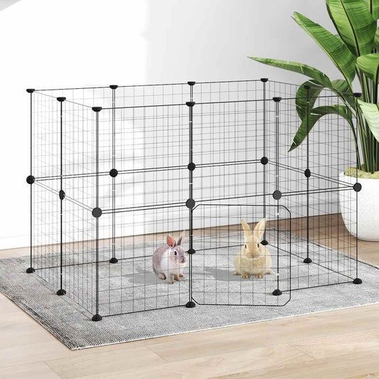 vidaXL 20-Panel Pet Cage with Door Black 35x35 cm Steel