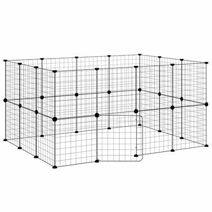 vidaXL 28-Panel Pet Cage with Door Black 140x105x70 cm Steel