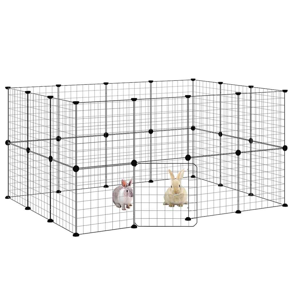 vidaXL 28-Panel Pet Cage with Door Black 140x105x70 cm Steel