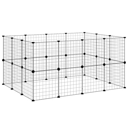 vidaXL 28-Panel Pet Cage with Door Black 140x105x70 cm Steel