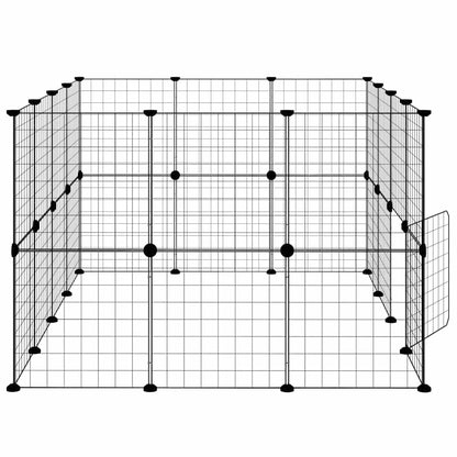 vidaXL 28-Panel Pet Cage with Door Black 140x105x70 cm Steel