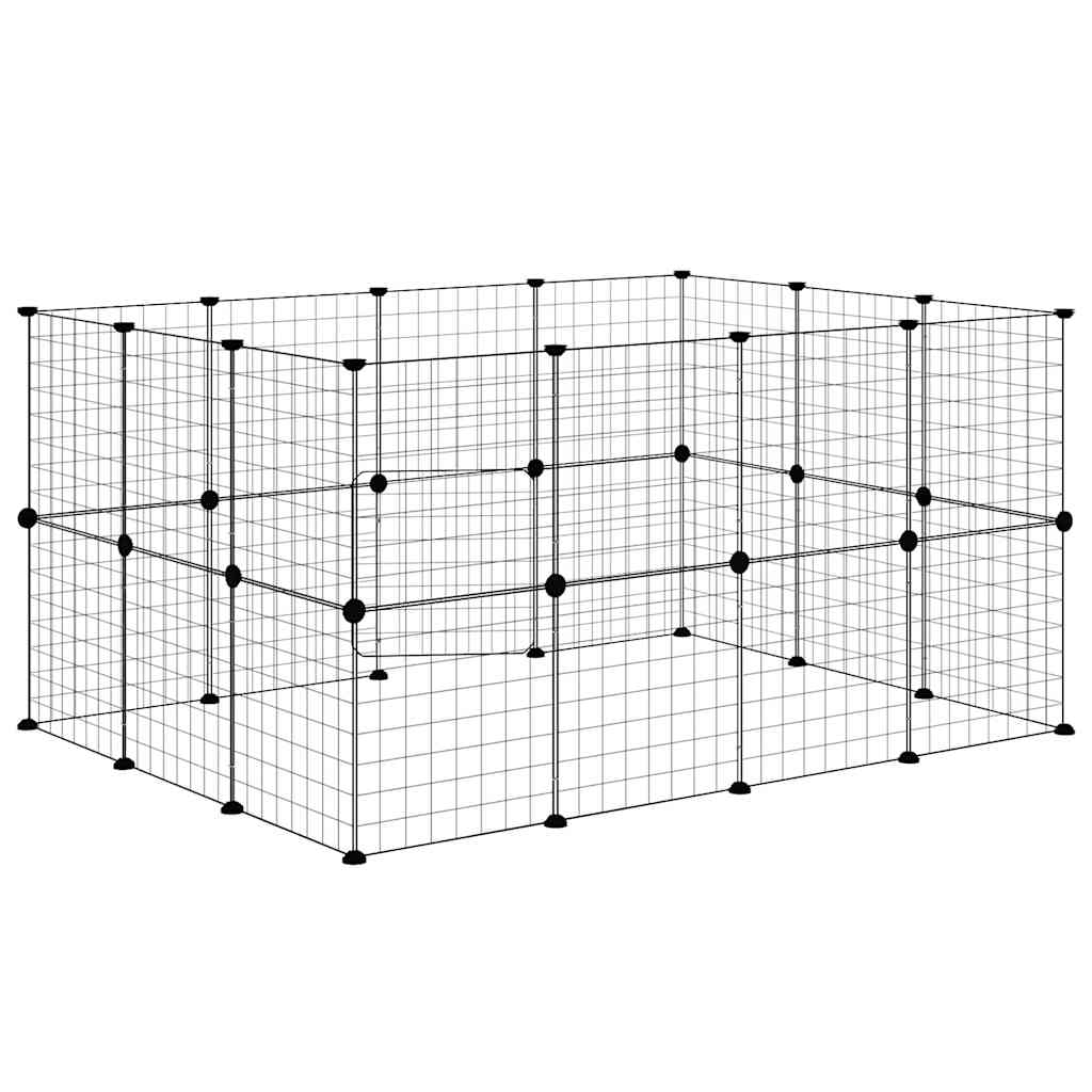vidaXL 28-Panel Pet Cage with Door Black 140x105x70 cm Steel