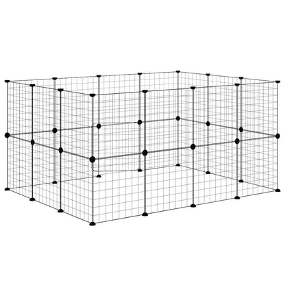 vidaXL 28-Panel Pet Cage with Door Black 140x105x70 cm Steel