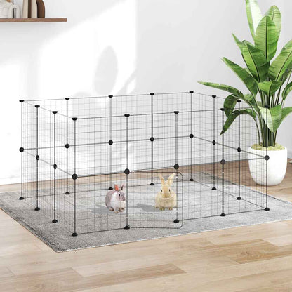 vidaXL 28-Panel Pet Cage with Door Black 140x105x70 cm Steel