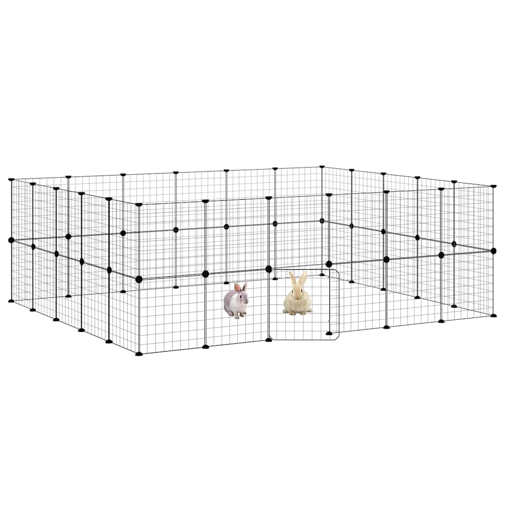 vidaXL Pet Cage | Black | Powder-Coated Steel | Expandable | Animal Cage