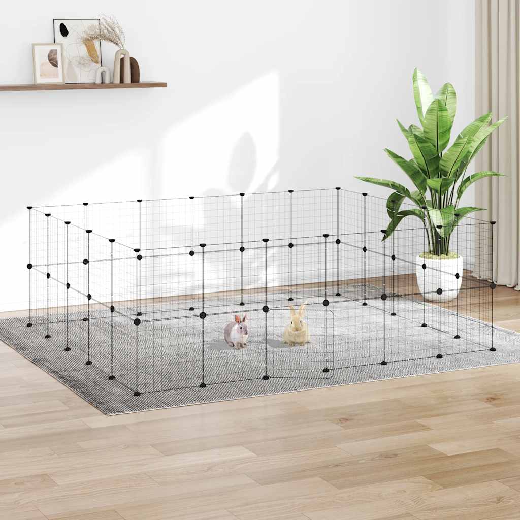 vidaXL Pet Cage | Black | Powder-Coated Steel | Expandable | Animal Cage