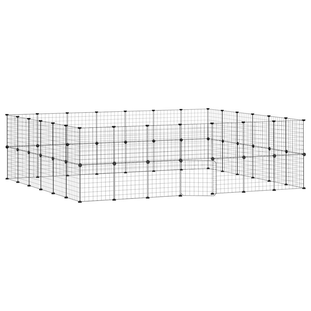 vidaXL 52-Panel Pet Cage with Door Black 35x35 cm Steel