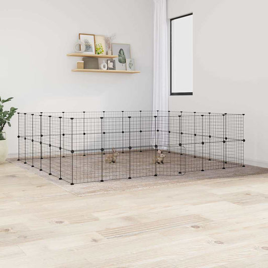vidaXL 52-Panel Pet Cage with Door Black 35x35 cm Steel
