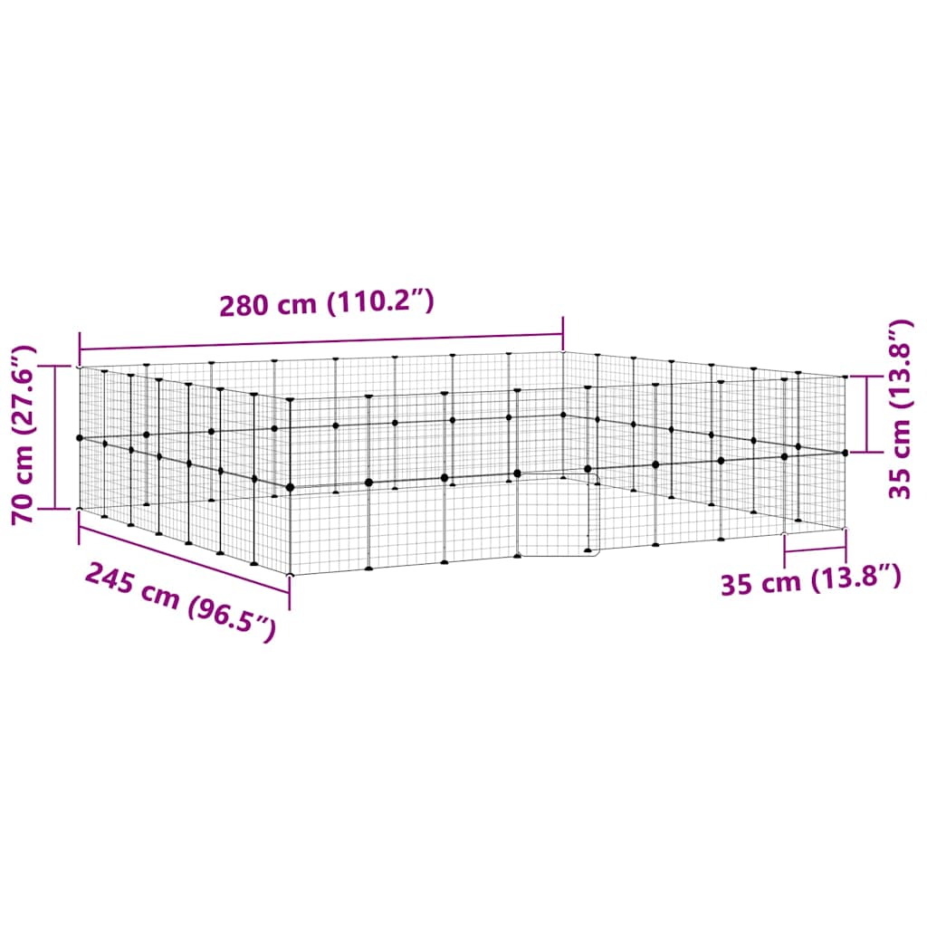 vidaXL 60-Panel Pet Cage with Door Black 280x245x70 cm Steel