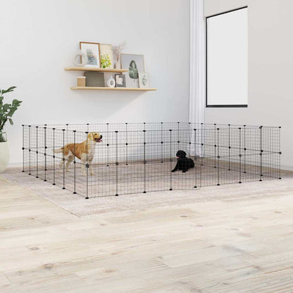 vidaXL 60-Panel Pet Cage with Door Black 35x35 cm Steel