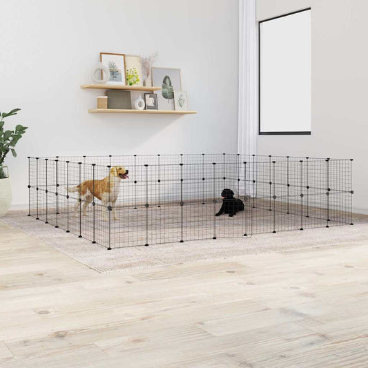 vidaXL 60-Panel Pet Cage with Door Black 35x35 cm Steel